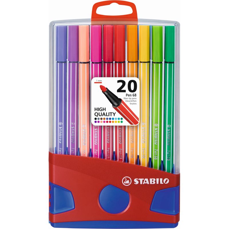 Box plastique de 20 marqueurs Stabilo pen 68 pointe 1 mm, Marqueur de  coloriage, Marqueur